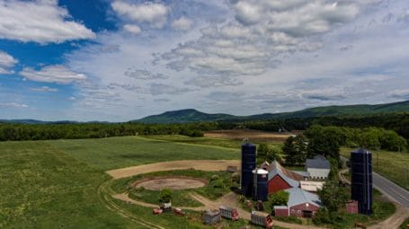 Aerial view of Ricketson farm in Stoew
